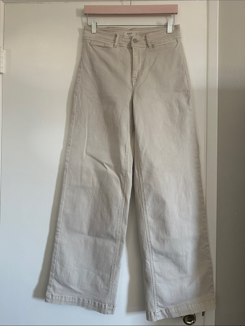OAT New York High-Rise Wide Leg Jeans in Light Beige size 26